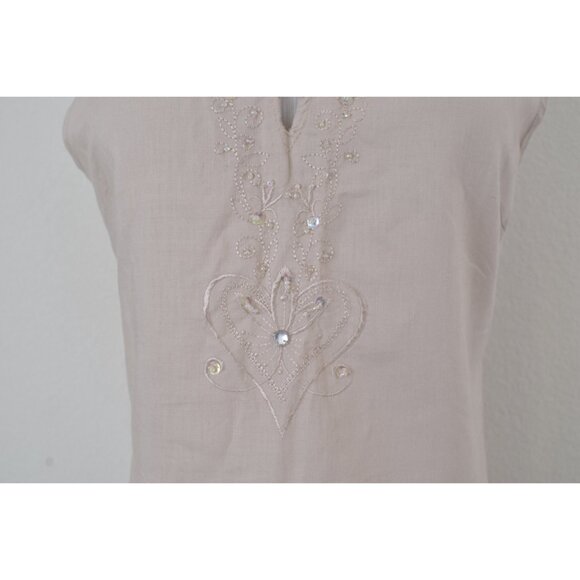 Vintage Linen/Cotton‎ Embroidered Tunic Blouse - Picture 7 of 10